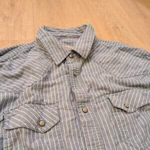 VTG Blue Ranchwear Men's Large Pearl Snap Shirt Stripe Western Blue